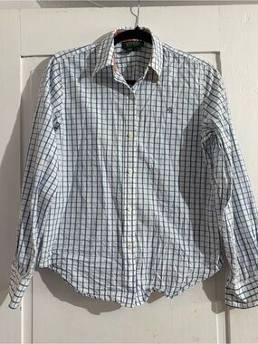 White and Blue Windowpane Button-Down Shirt